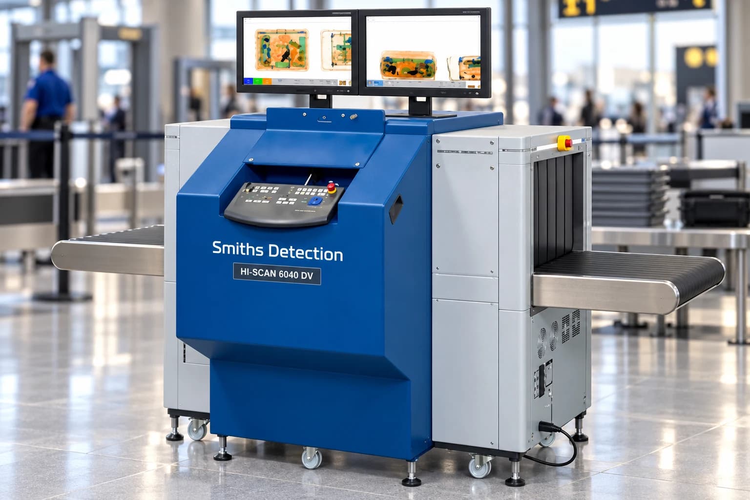 دستگاه بازرسی بار Smiths Detection HI-SCAN 6040 DV روی نقاله در محیط فرودگاه